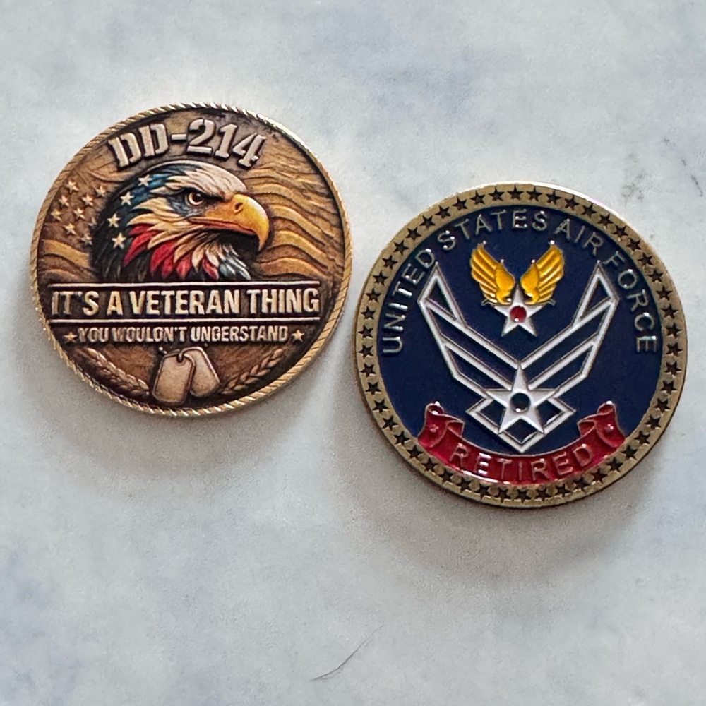 United States Air Force Retired Veteran DD214 Challenge Coin set